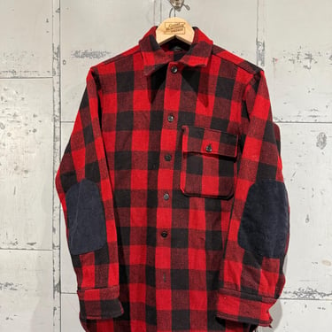 Vintage 1940s Buffalo plaid wool shirt one pocket Montgomery Ward brand hunting shirt outdoors 