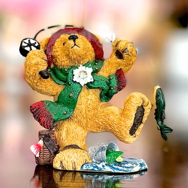 VINTAGE: Fishing Bear Ornament - Christmas Bear - Teddy Bear - Ornament - Christmas Ornament - Holiday - Xmas 