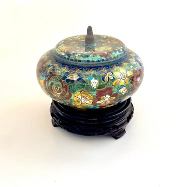 Antique Cloisonné Chinese Ginger Jar Asian Japanese Floral Container Bowl 