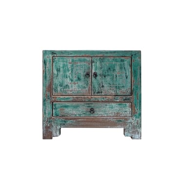 Oriental Distressed Teal Blue Green End Table Nightstand Chest ws4490E 