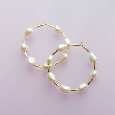 Pearl and Gold Filled Beaded Hoops