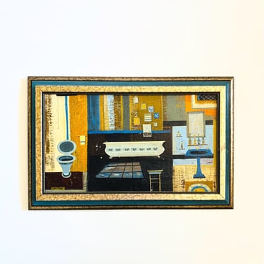 Margaret Layton Gouache on Board Bathroom Painting 