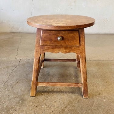 Antique Rustic Round Side Table, Shabby-Chic