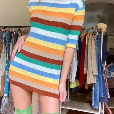 Vintage 70s acrylic multi colored striped tee tunic by TimeBa