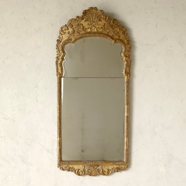 18th C. Continental Gilt-Gesso Mirror with Feathered Crown