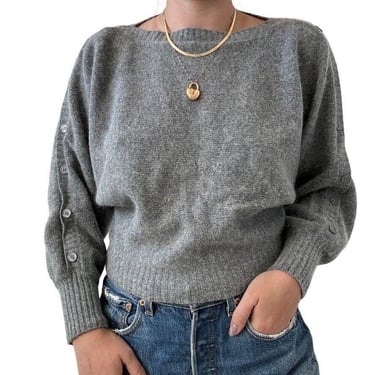 Vintage 1980s Womens Gray Angora Wool Blend Cropped Fuzzy Soft Sweater sz M 