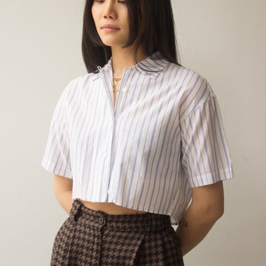 1980s Callaghan Striped Cotton Crop Top 