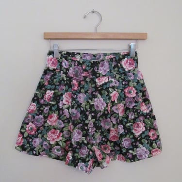 90s Floral Cotton Twill Shorts XS S 26 Waist 