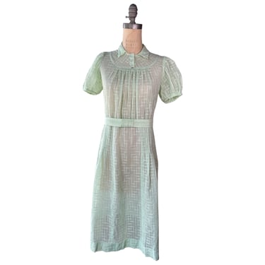 1930s Mint Green Puff Sleeve Dress 