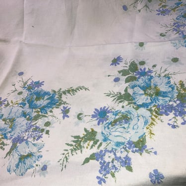 Irish Linen Tablecloth 63” X 50” Rectangle fine linens, sage, lavender, light and aqua blue ~MCM Retro  Floral Linen printed Cloth~ 