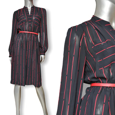 70’s Neiman Marcus Black Sheer Dress with Red Stripes S/m 