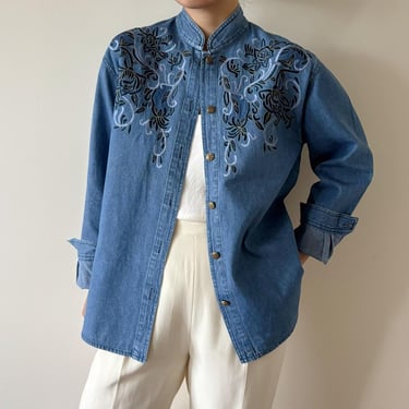 トップス 90s Disney FANTASIA denim shirt 90s “Disney” Fantasia Mickey embroidery design denim shirt