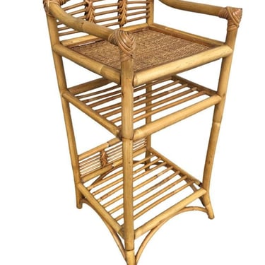 Restored Mid-century Rattan & Wicker Three-Tier Book/Magazine Holder 