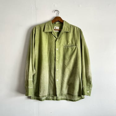 Vintage 60s 70s Green Loop Collar Shirt Beautiful Fade Size L 