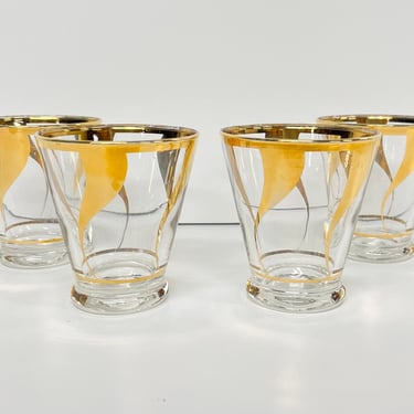 Vintage  Gold Swirl / Rocks / Juice Glasses / Mid Century Modern Barware / Set of 4 / FREE SHIPPING 
