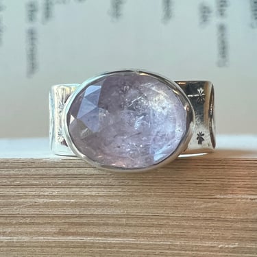 Moon Phase Silver Band - Morganite - Size 7.25