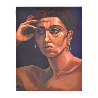 Portrait Oil Painting Woman w Hoop Earrings Lenell Chicago Artist 