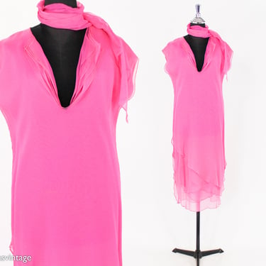 1990s Hot Pink Silk Dress | 90s Magenta Silk Shift | Giorgio Sant Angelo | Medium 