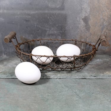 Antique Mini Egg Basket | Wire Basket with Handles | Vintage Patina | Wire Egg Collecting Basket | Rustic Decor 