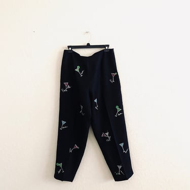 S.L.B. Petite Vintage Black 100% Silk Martini Glass Ankle Pants Size 12 