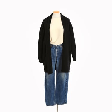 Vintage 90s black angora lambswool knit sweater long cardigan 