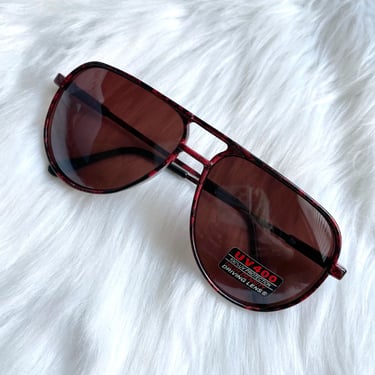 Vintage 80s Red and Black Speckle Print Aviator Sunglasses 
