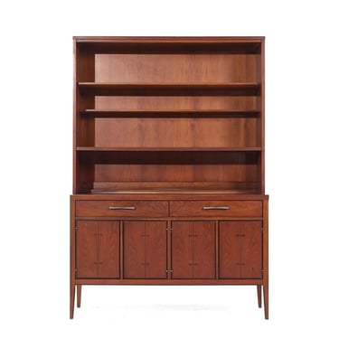 Lane Tuxedo Mid Century Walnut Credenza and Hutch - mcm 