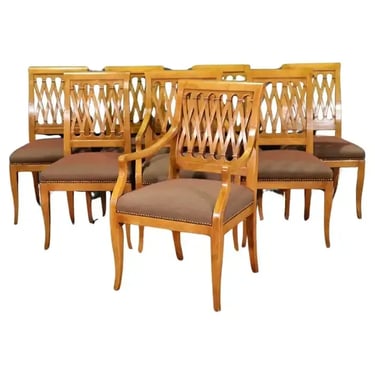 Set 8 Beautiful Light Beech Framed Biedermeier Dining Chairs