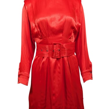 Karen Millen - Red Satin Long Sleeve Belted Dress Sz 4