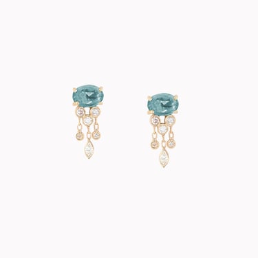 Teal Tourmaline & Diamond Jellyfish Earrings