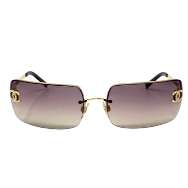 Chanel Purple Rhinestone Rimless Sunglasses