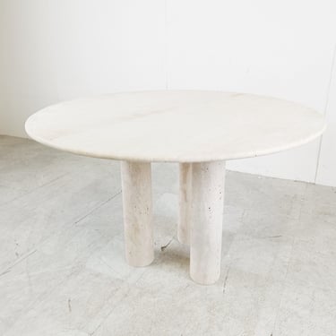 Round italian travertine dining table 1970s - italian stone dining table - round dining table - marble table - vintage dining table 