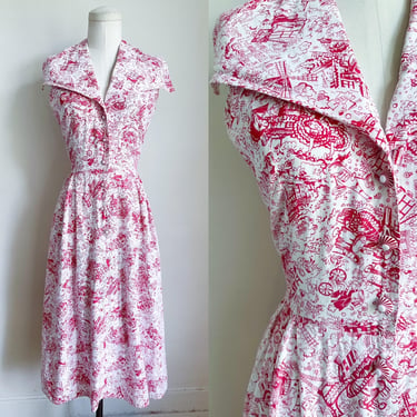 Vintage 1950s French Cafe Novelty Print Sundress / S 