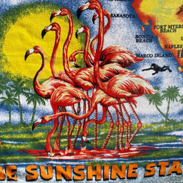 Vintage Florida Beach Towel, Sunshine State, Flamingos, Ocean, Pool Towel 