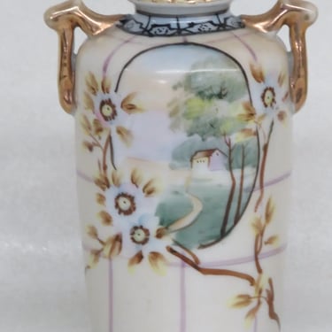 Nippon Hand Painted Landscape Scene Vase with Two Gilded Handles 3861B