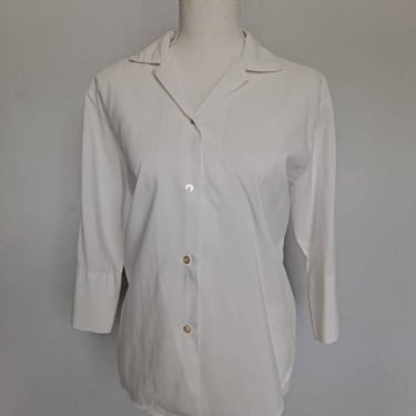 Vintage Solid White 1970's Dearborn Blouse 3/4 Sleeves Medium 