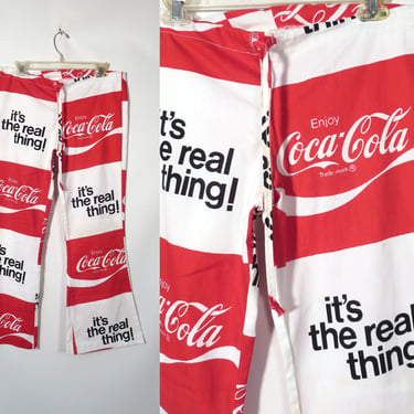 Vintage 60s/70s Coca Cola Coke Cotton Drawstring Low Rise Bell Bottoms Size S/M Up to 38 Hips 