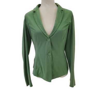 New! European Culture Green Button Light Jacket Top Long Sleeve Collar V Neck L 