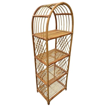 Albini-inspired Italian Boho Arched Rattan Etagere Shelf W/ Wicker Wrappings 