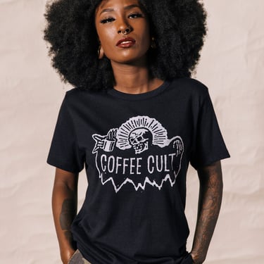 Coffee Cult Unisex Adult Graphic Tshirt, Funny Coffee Shirt, Shirts with Sayings, Foodie Gift, Food Tshirt, Black Coffee Lover, Cafe 