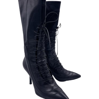 Sergio Rossi Leather Lace Up Heel Boot 