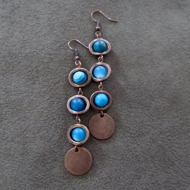 Blue agate and copper dangle earrings 