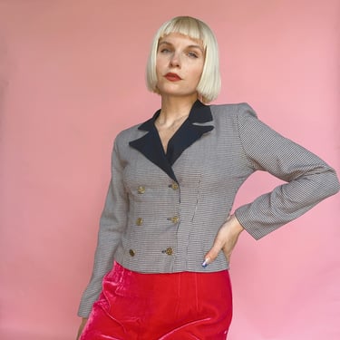 VTG 80s Houndstooth Cropped Fitted Blazer 