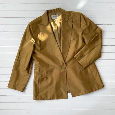Ungaro silk jacket | 80s 90s vintage Emanual Ungaro designer golden tan silk dark academia blazer 