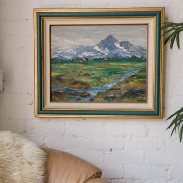 Vintage Mountain Scene, Painting Framed