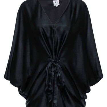 Halston Heritage - Black Silk V Neck Waist Tie Dress Sz 2