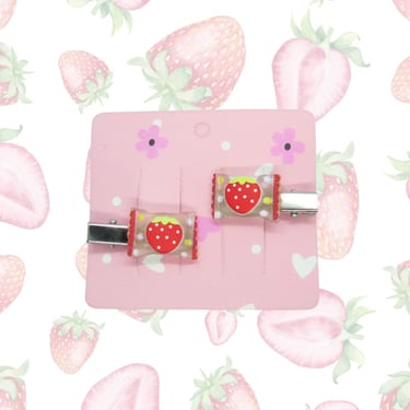 Strawberry Candy Hair Clip Set - Cute Mini Candies Barrettes - Kawaii Sweets Clips 