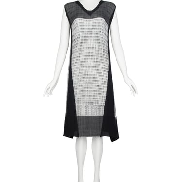 Issey Miyake Vintage Black and Grey Graphic Pleated A-Line Dress