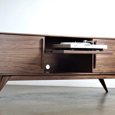 The "BlackGold" is a mid century modern TV console, record player pull out 