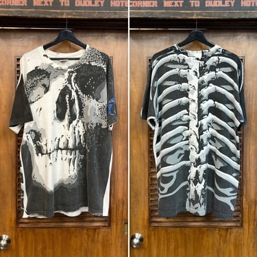 Vintage 1990’s “Liquid Blue” Big Skull x Bones AOP All Over Print Goth Rock T-Shirt, 90’s Tee Shirt, Vintage Clothing 